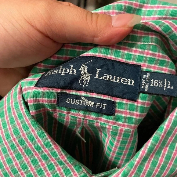 RALPH LAUREN MENS GREEN & PINK PLAID BUTTON DOWN SHIRT - Picture 3 of 5